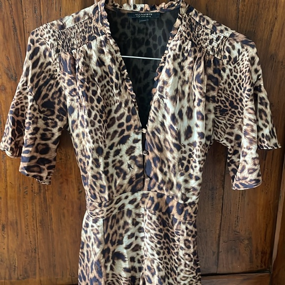 All Saints animal print mini dress. Size 2 ties in the back to customize fit . - Picture 2 of 7